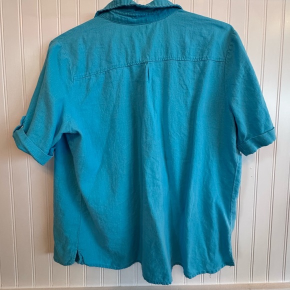 LINEN Vibrant Teal Women's White Stag Casual Button Down Shirt Medium 55% Linen - Picture 4 of 9